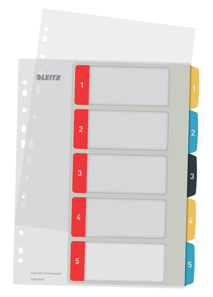 Leitz Register printbaar PP A4+ 1-5 Gezellige kleuren.