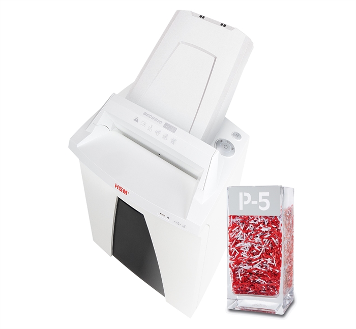 HSM Securio shredder AF350 AutoFeed P5 met 1,9x15 confetti-snippers.