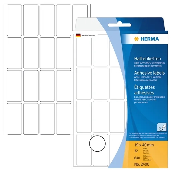 HERMA etiket handmatig 19 x 40 wit mm, 640 stuks.