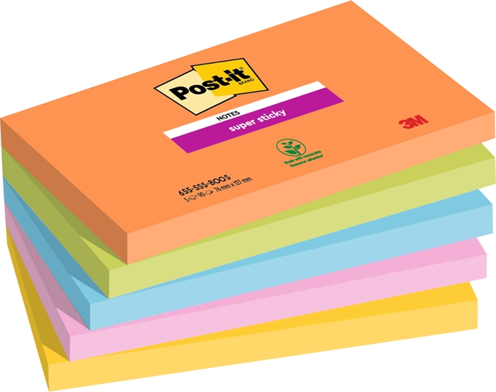 3M Post-it notities super plakkerig Boost 76 x 127 mm, - 90 vellen - 5 pakketten