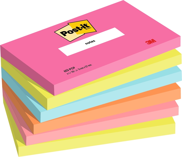 3M Post-it Poptimistisch 76 x 127 mm, 100 vellen - 6 stuks