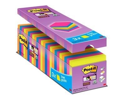 3M Post-it notities super plakkerig V-pack assortiment kleuren - 24 pack