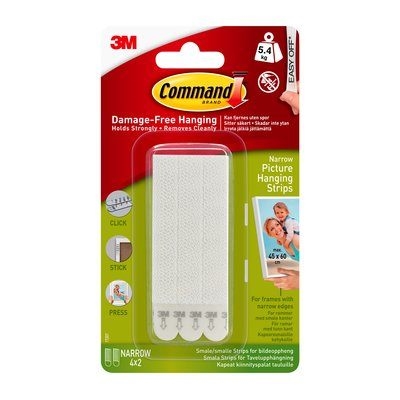 3M Command smalle strips voor het ophangen van foto\'s, wit, 4 x 2 strips.