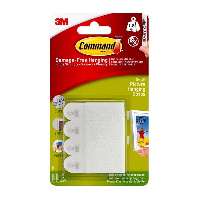 3M Command strips voor het ophangen van foto\'s, wit, 4 x 2 kleine strips, 1,8