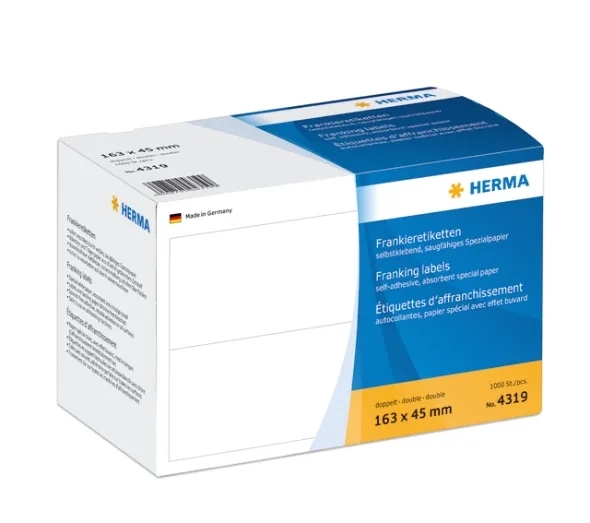 HERMA etiket voor frankeermachine, dubbel, 163 x 45 mm, 1000 stuks.