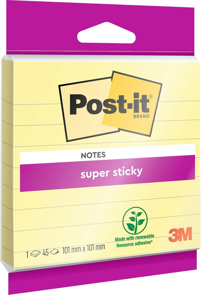 3M Post-it notities super plakkerig Kanariegeel gelinieerd 101 x 101 mm - 45 vellen