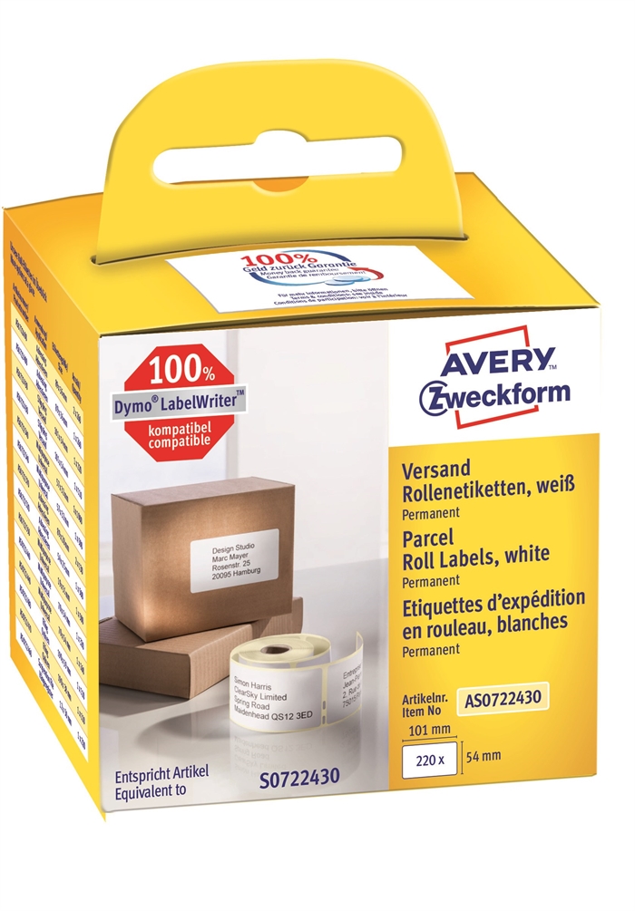 Avery verzendetiket op rol 101 x 54 mm, 220 stuks.