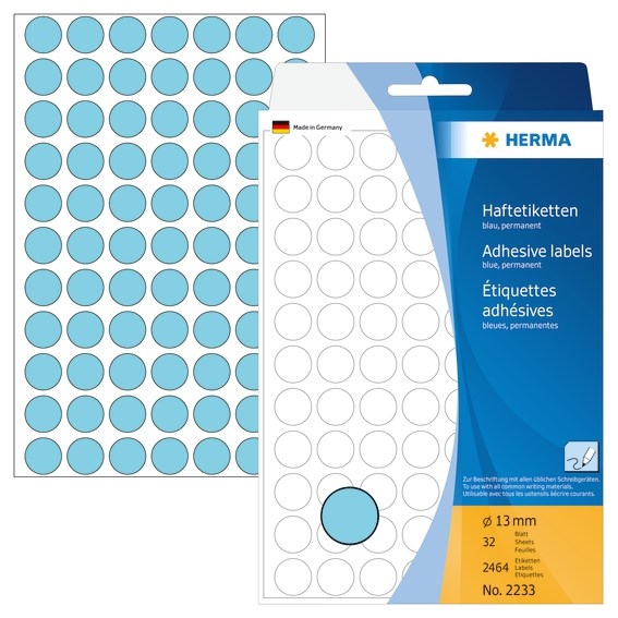 HERMA handmatig etiket ø13 blauw mm, 2464 stuks.