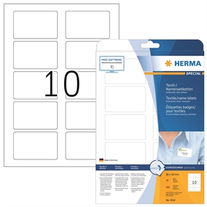 HERMA naam/textiellabel verwijderbaar 80 x 50 mm, wit, 200 stuks.