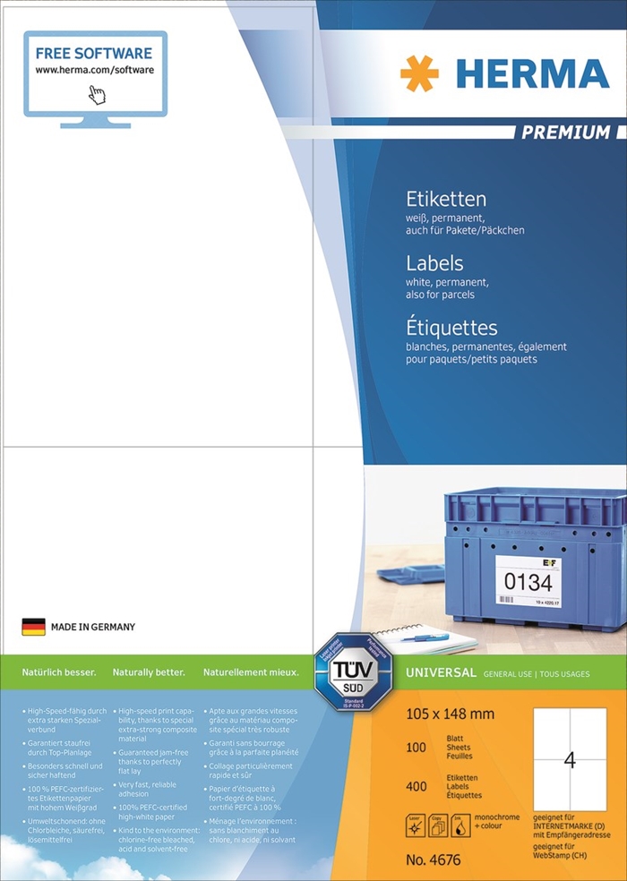 HERMA label Premium 105 x 148 mm, 40 stuks.