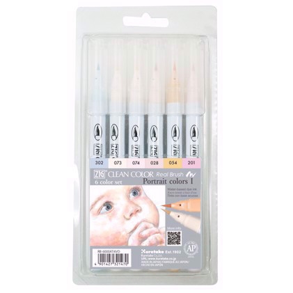 ZIG Clean Color Pensel Pen Set met 6 stuks portretkleuren.