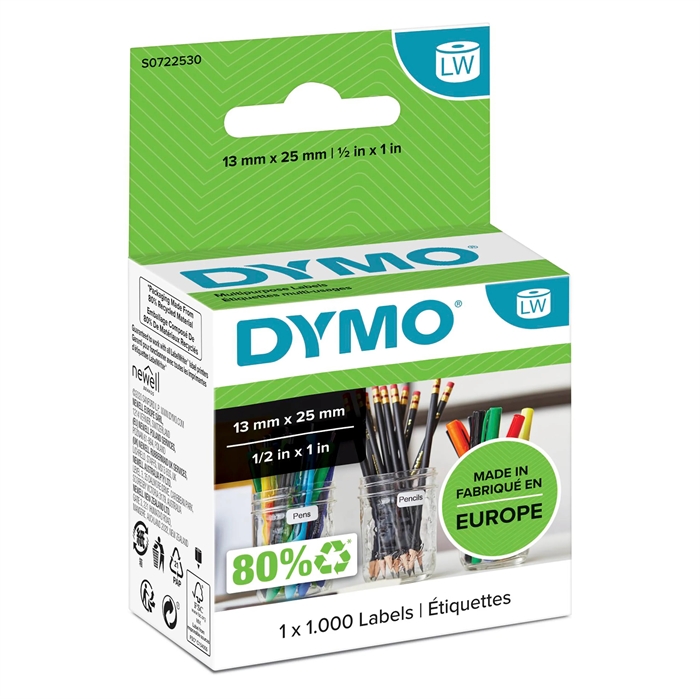 Dymo Label Multi 25 x 13 dubbel verwijderbaar wit (100 stuks).