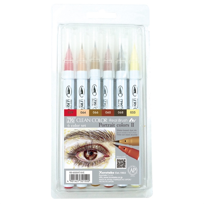 ZIG Clean Color Pensel Pen Set met 6 stuks huidskleuren II.