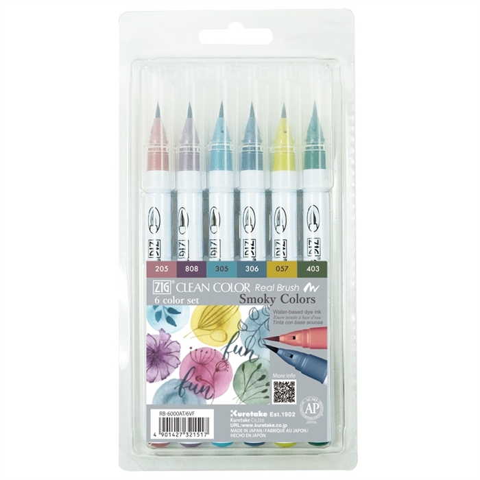 ZIG Clean Color Pensel Pen Set met 6 stuks rokerige kleuren